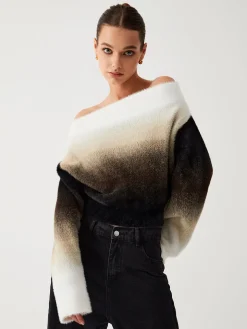 Dawn Ombre Fuzzy Off Shoulder Crop Sweater