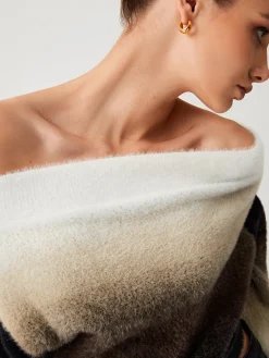 Dawn Ombre Fuzzy Off Shoulder Crop Sweater