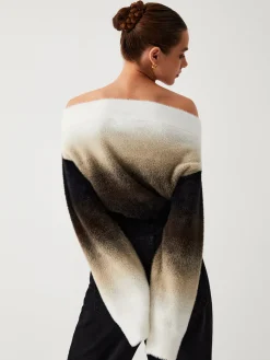 Dawn Ombre Fuzzy Off Shoulder Crop Sweater