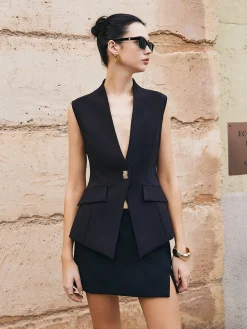 Deep V-Neck Button Slim Vest