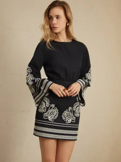 Delicate Embroidery Bell Sleeve Short Dress