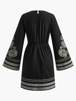 Delicate Embroidery Bell Sleeve Short Dress
