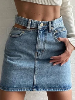 Denim High Waist Cut Out Short Skirt