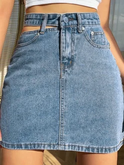 Denim High Waist Cut Out Short Skirt