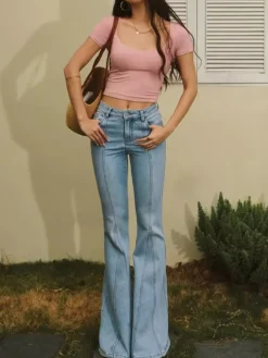 Denim Pockets Flare Jeans