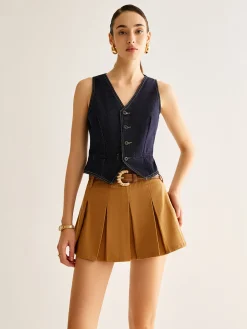 Denim Vest With Back Belt