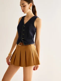 Denim Vest With Back Belt