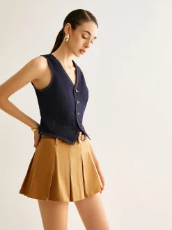 Denim Vest With Back Belt