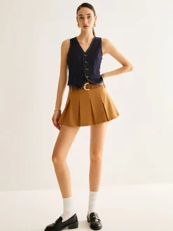 Denim Vest With Back Belt