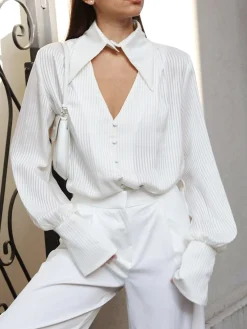 Detachable Collar Button Down Pinstripe Shirt