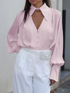 Detachable Collar Button Down Pinstripe Shirt