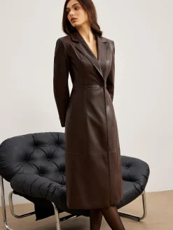 Detachable Fuzzy Collar Faux Leather Long Jacket