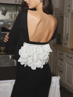 Detachable Petal Backless Slim T-Shirt