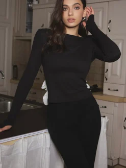 Detachable Petal Backless Slim T-Shirt