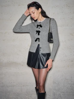 Detachable-Bow Button Short Cardigan