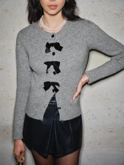 Detachable-Bow Button Short Cardigan