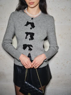 Detachable-Bow Button Short Cardigan