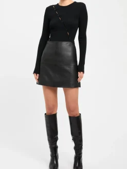 Diagonal Buttoned Keyhole Long Sleeve Top