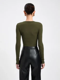 Diagonal Buttoned Keyhole Long Sleeve Top