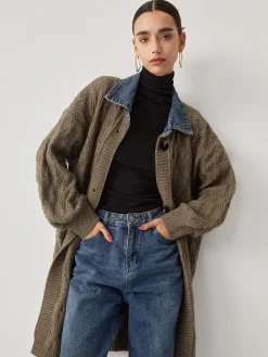 Diamond Stitch Knitting Longline Cardigan