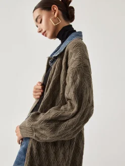 Diamond Stitch Knitting Longline Cardigan