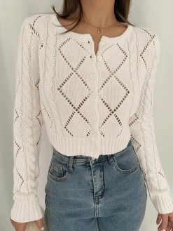 Diamonds Eyelet Button Up Knit Top