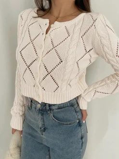Diamonds Eyelet Button Up Knit Top