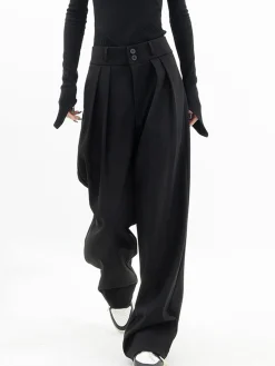 Double Buttons Wide Leg Dress Pants
