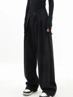 Double Buttons Wide Leg Dress Pants