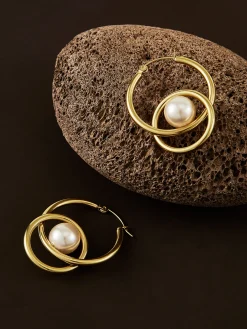 Double Hoop Pearl Drop Earrings