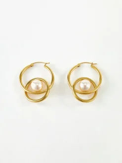 Double Hoop Pearl Drop Earrings