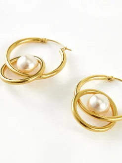 Double Hoop Pearl Drop Earrings