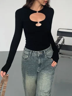 Double Keyholes Long Sleeve Top
