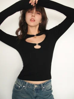 Double Keyholes Long Sleeve Top