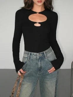 Double Keyholes Long Sleeve Top