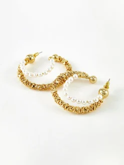 Double Layer Pearl Hoop Earrings