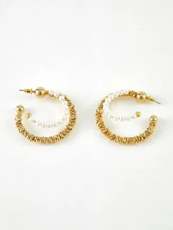 Double Layer Pearl Hoop Earrings