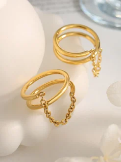 Double Layered Chain Decor Ring