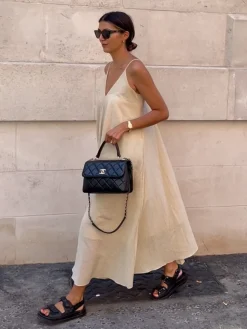 Double Layers V-neck Long Dress