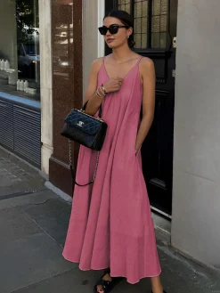 Double Layers V-neck Long Dress