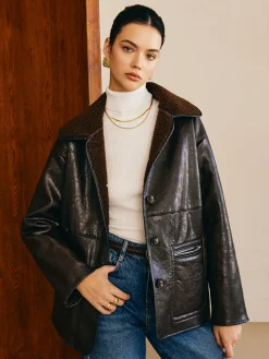 Double-Sided Faux Leather Fleece Jacket
