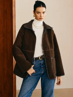 Double-Sided Faux Leather Fleece Jacket
