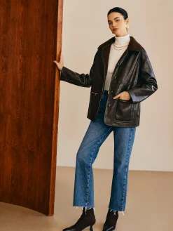 Double-Sided Faux Leather Fleece Jacket