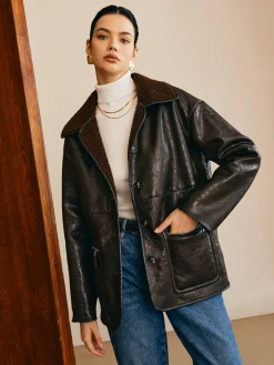 Double-Sided Faux Leather Fleece Jacket