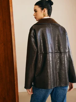 Double-Sided Faux Leather Fleece Jacket