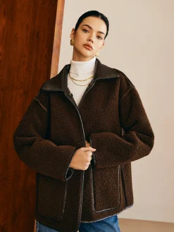 Double-Sided Faux Leather Fleece Jacket