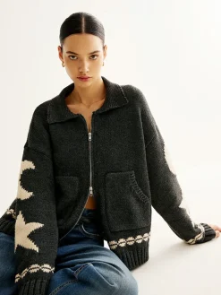 Double-Zip Pockets Lapel Cardigan