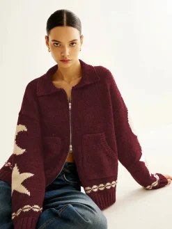 Double-Zip Pockets Lapel Cardigan