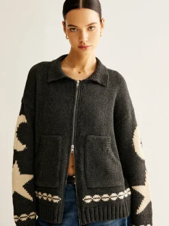 Double-Zip Pockets Lapel Cardigan
