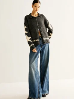 Double-Zip Pockets Lapel Cardigan